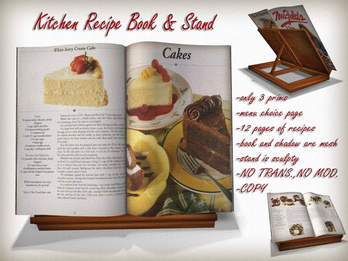 Second Life Marketplace Kitchen Recipe Book & Stand 9